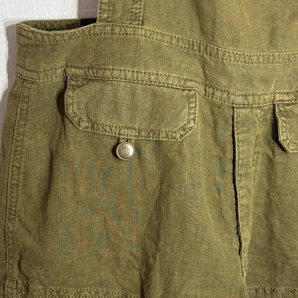Free People Linen Blend Olive Utility Short Overalls XS Adjustable Straps - Picture 3 of 9